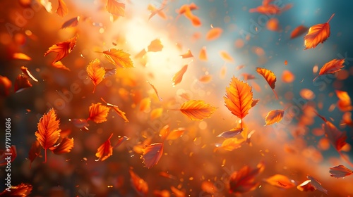 Golden Autumn Leaves Falling Through Air