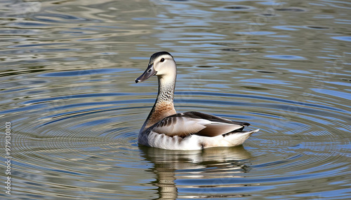 Duck Floating Calmly on a Reflective Pond