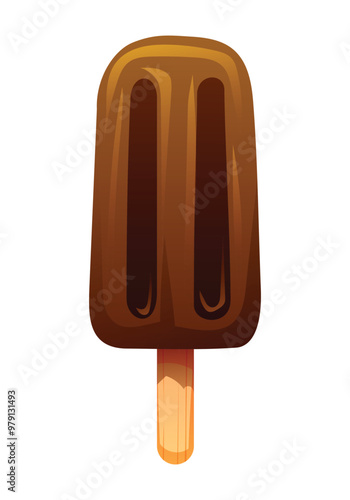 Chocolate ice cream stick. Vector cartoon illustration
