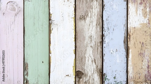 A rustic wooden panel background with vertical planks in a mix of pastel shades, including blue, pink, yellow, and lavender.