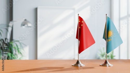 FLAGS OF CHINA AND KAZAKHASTAN ON TABLE