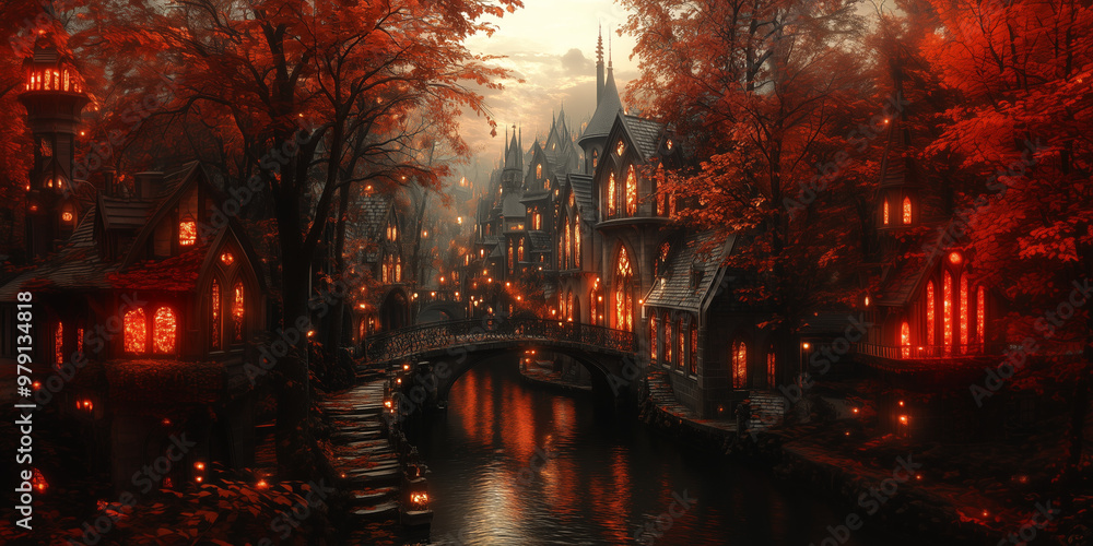 Fototapeta premium A photographic fantasy image of an autumn elven city