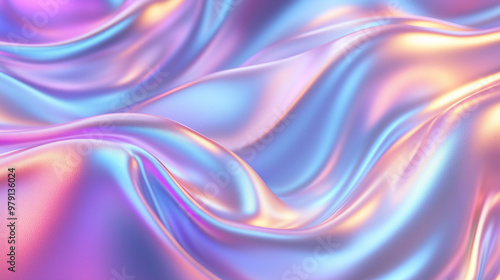 Background with abstract waves. Vibrant holographic chrome gradient. AI generative