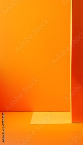 A vibrant orange backdrop with geometric shapes creating a minimalist aesthetic.