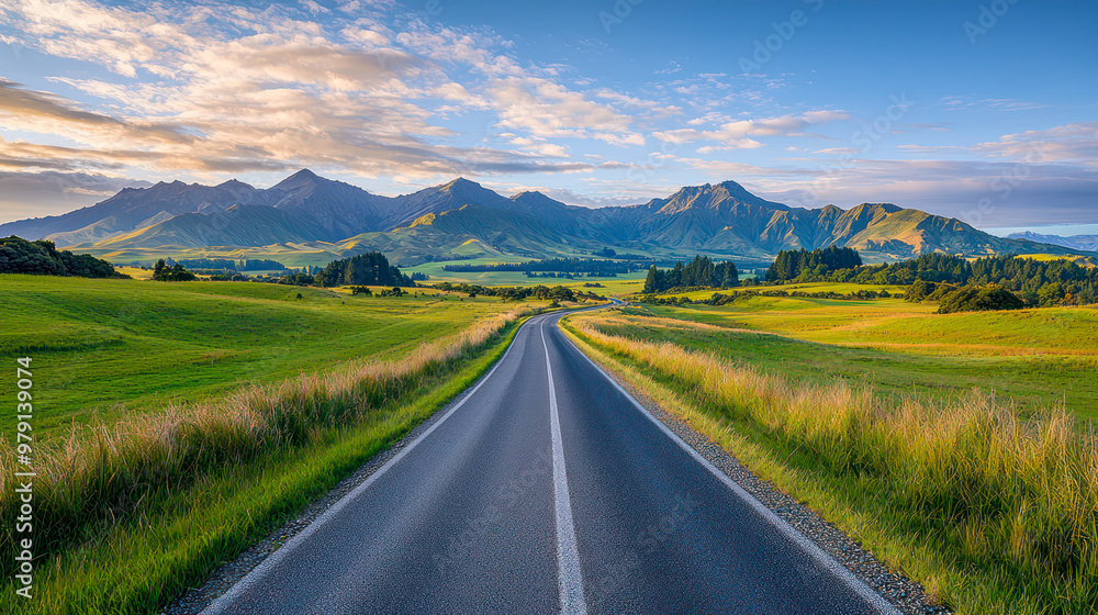 Naklejka premium A breathtaking view of the picturesque Swiss landscape showcasing mountains, green fields, and a serene lake under a clear sky.