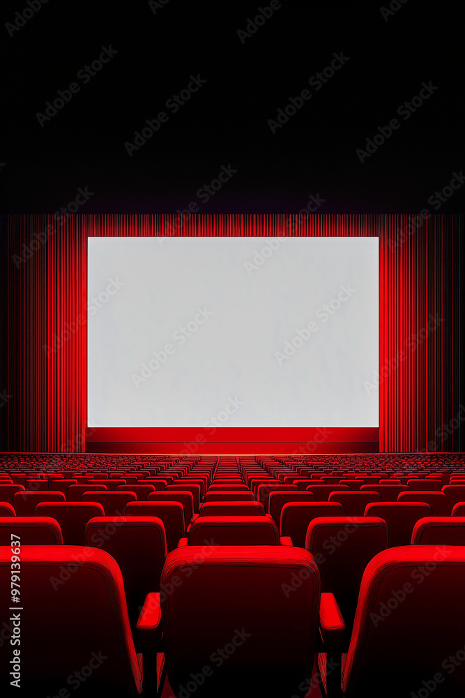Fototapeta premium A movie theater with red seats and a large screen