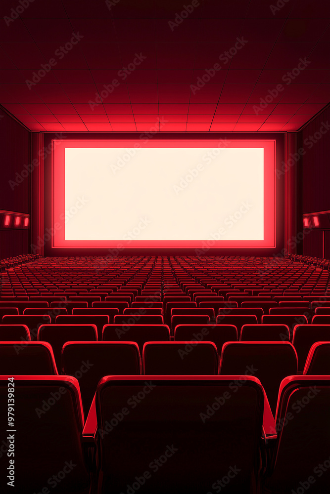 Fototapeta premium A movie theater with a red screen and red seats