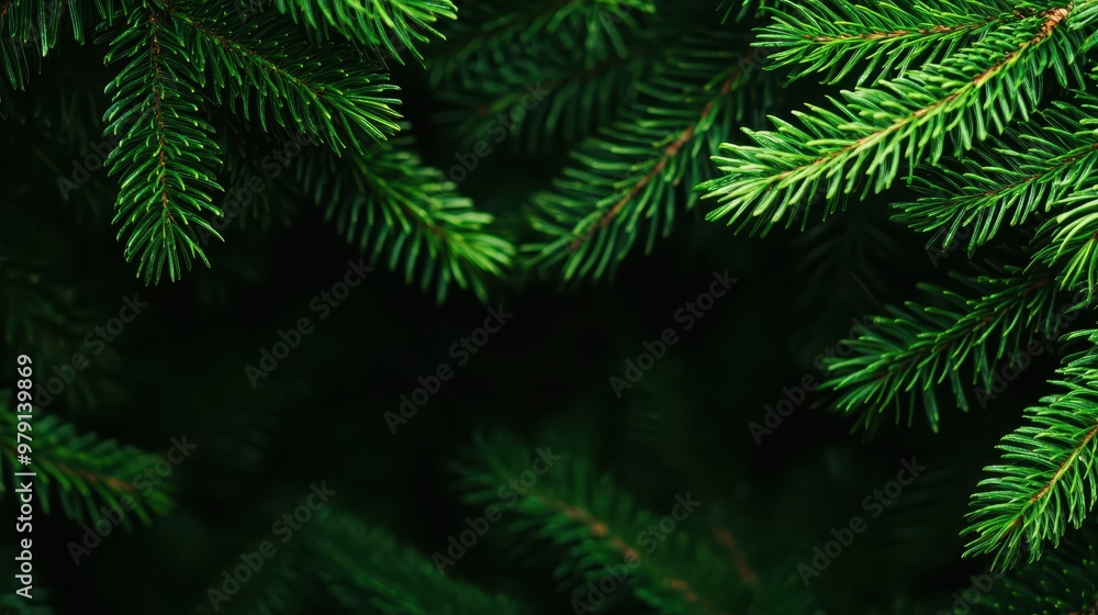 Green Pine Tree Branches with Black Background Green Pine Tree Branches with Black Background