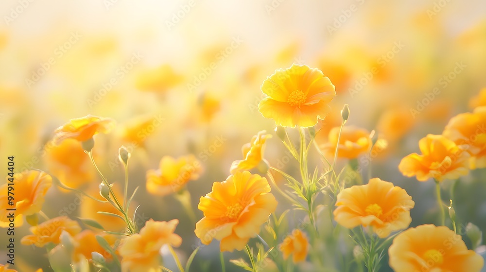 Golden Marigold Wildflowers in a Field Bathed in Sunlight Golden Marigold Wildflowers in a Field Bathed in Sunlight