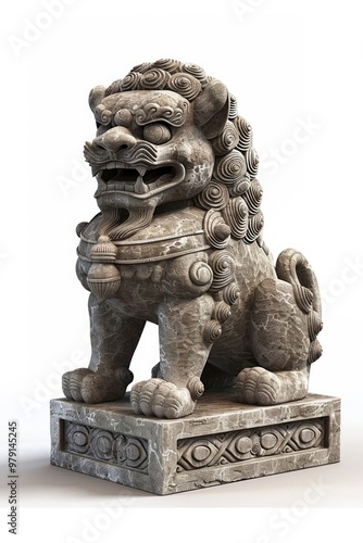 Stone chinese guardian lion statue sculpture art.