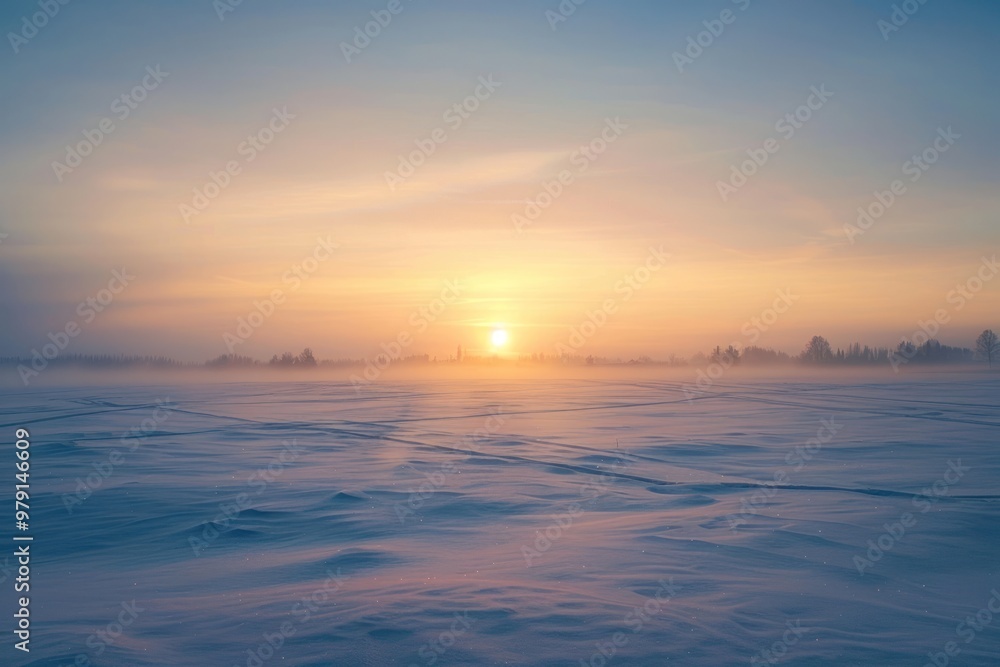 Obraz premium Winter plain landscape sunrise scenery sky.