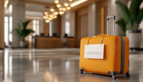 Close-up of guests presenting a reservation confirmation at check-in, with luggage beside them This image depicts a common scenario in hotels, showcasing the process of hotel check-in, luggage