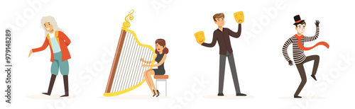 People Artist at Classic Theater Stage and Artistic Theatrical Performance Vector Set