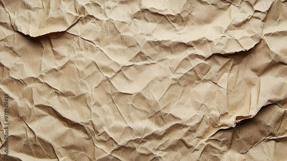 Close-Up Texture of a Crumpled Brown Paper, Featuring Wrinkles and Creases Close-Up Texture of a Crumpled Brown Paper, Featuring Wrinkles and Creases