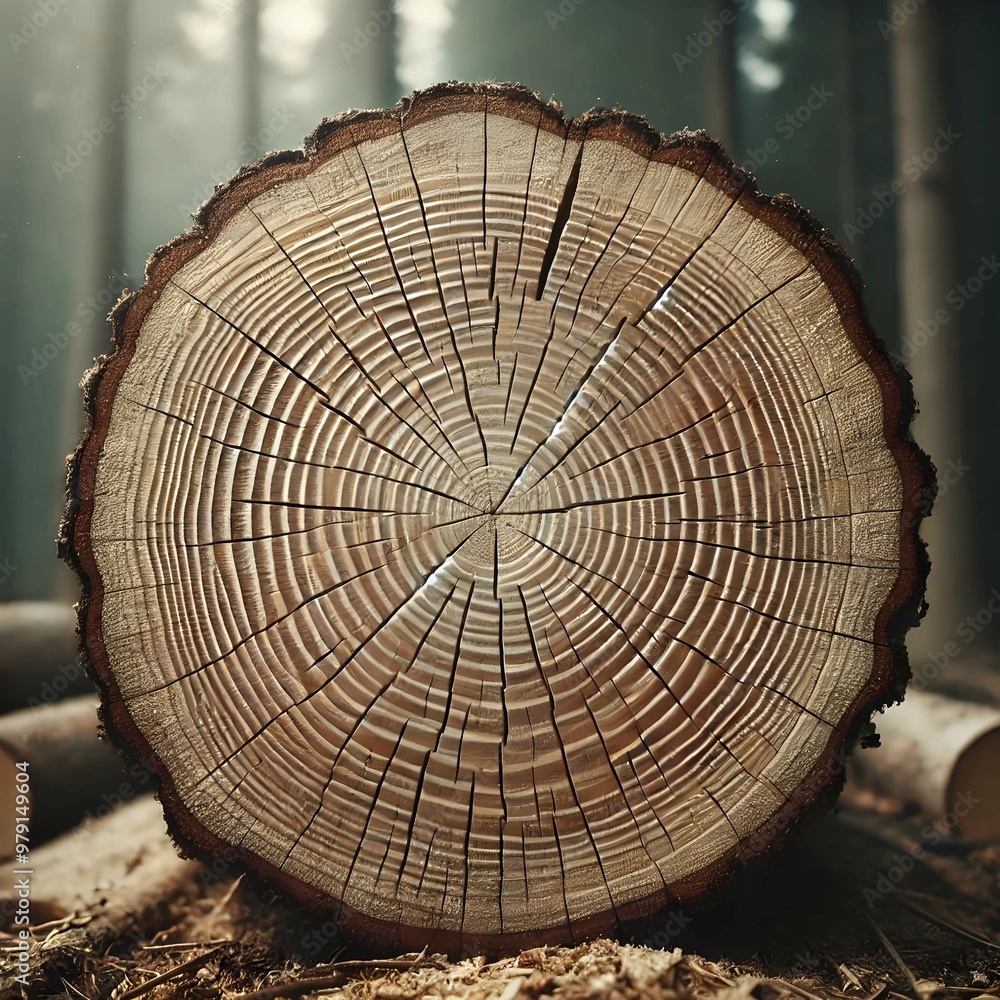 Detailed view of a tree stump showing wood rings and rough bark edges Detailed view of a tree stump showing wood rings and rough bark edges