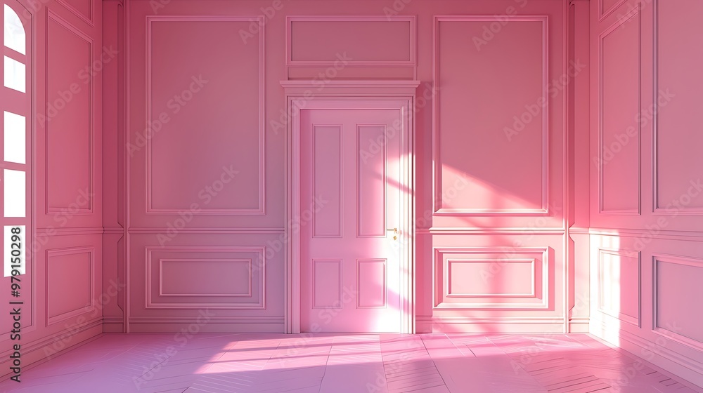 Pink empty room with door and walls