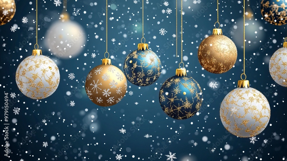 Merry christmas greeting vector design. Christmas balls hanging with gold, glitter, shiny and glossy elements in snowflakes pattern elegant background. generative ai Merry christmas greeting vector design. Christmas balls hanging with gold, glitter, shiny and glossy elements in snowflakes pattern elegant background. generative ai