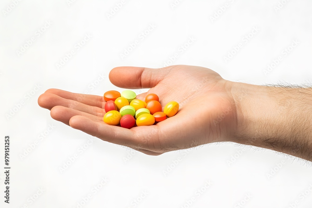 Hand holding colorful candy pieces. Hand holding colorful candy pieces.