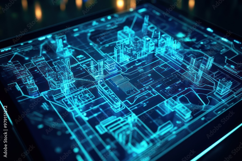 Futuristic City Blueprint Hologram