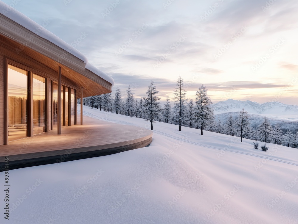 Fototapeta premium Luxury Ski-In/Ski-Out Cabin with Stunning Mountain Views, Cozy Winter Retreat at the Base of the Resort