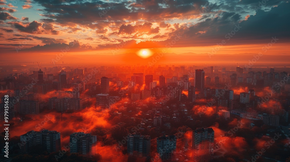 Sunrise Over a City in Fog Sunrise Over a City in Fog