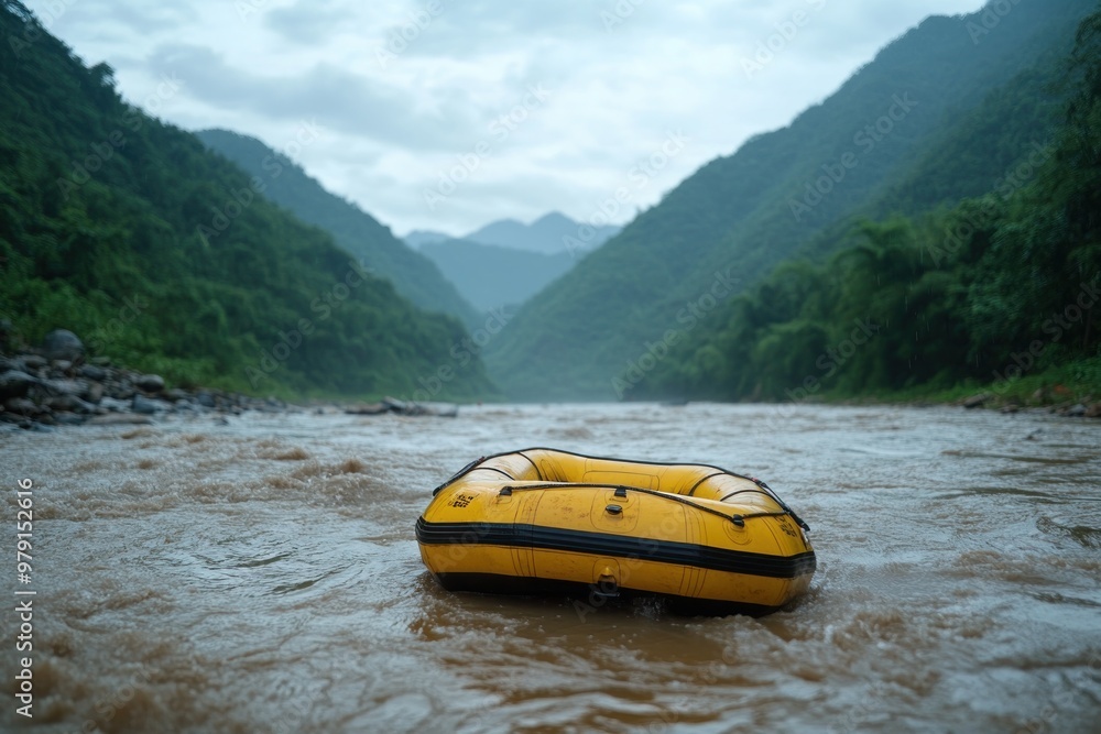 Fototapeta premium Thrill-Seeking Adventurers Conquer Rapids on a Whitewater Rafting Expedition Through Untouched Wilderness, Explore the Untamed Beauty of Nature with an Unforgettable River Journey