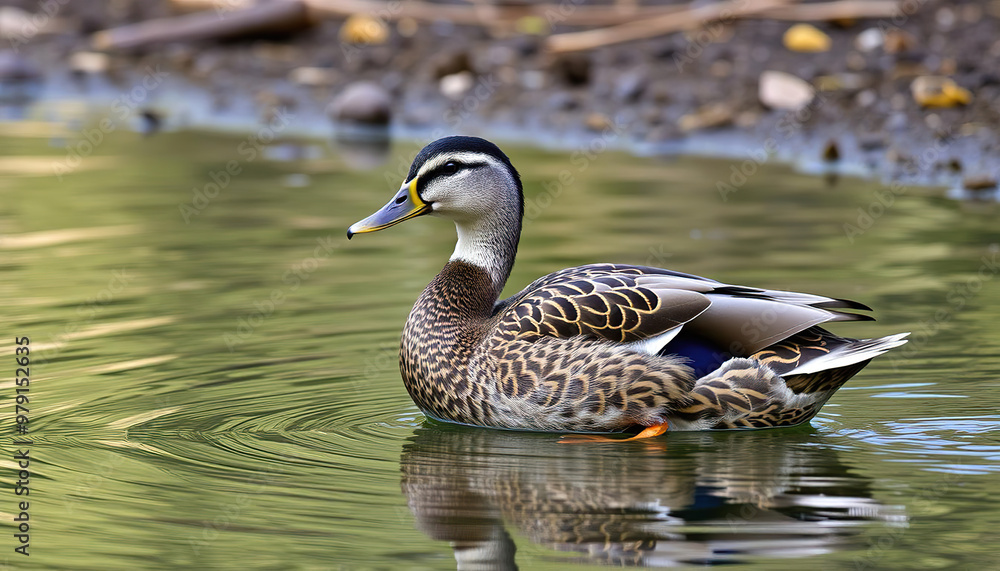 Duck Floating Calmly on a Reflective Pond Duck Floating Calmly on a Reflective Pond
