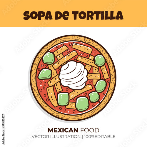 Mexican food sopa de tortilla vector illustration