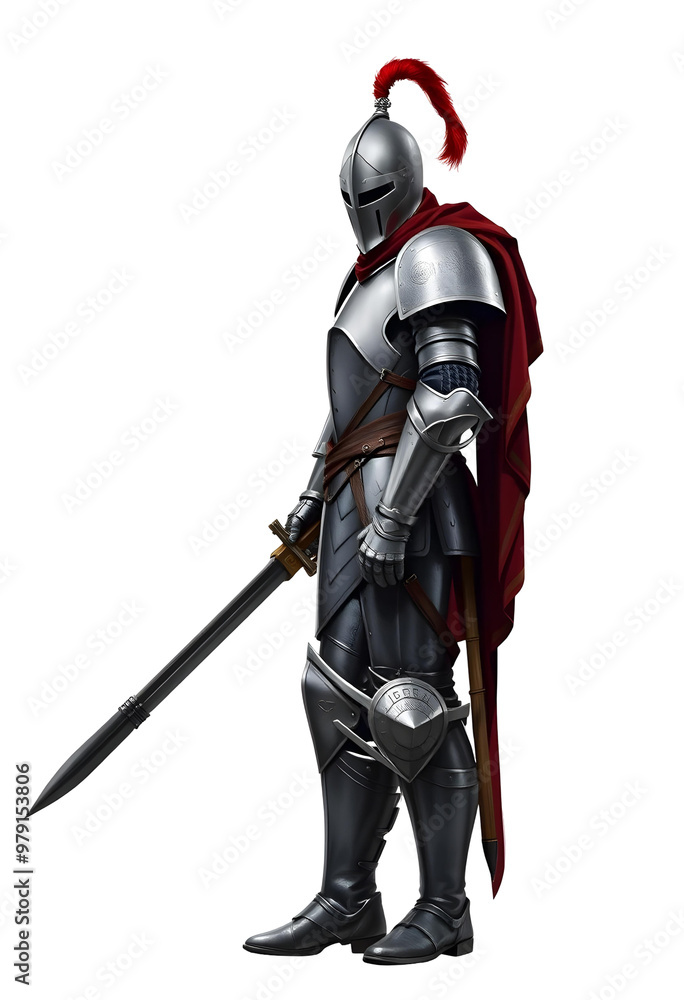 Naklejka premium Knight in armor with a sword on a transparent background. 3d rendering.
