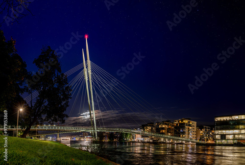 Ypsilon-bridge in Drammen at night photo