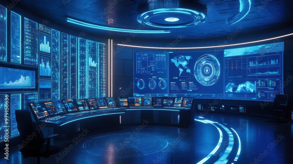 Futuristic Control Room with Advanced Technology and Digital Displays ...