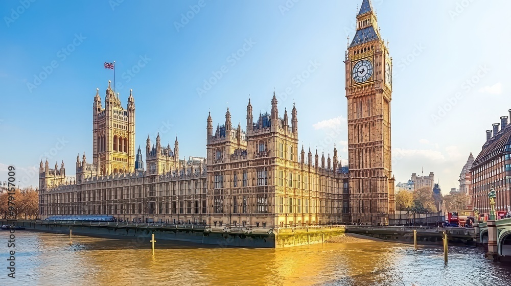 Obraz premium London Landmark Big Ben Clock Tower Houses of Parliament and River Thames
