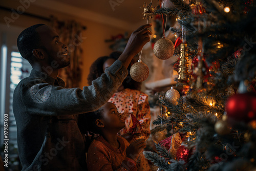 Family getting their home ready for a holiday celebration