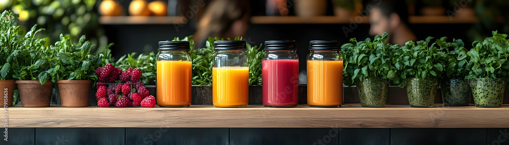 Fresh Juice Bar Photo - Colorful Smoothies and Herbs Fresh Juice Bar Photo - Colorful Smoothies and Herbs