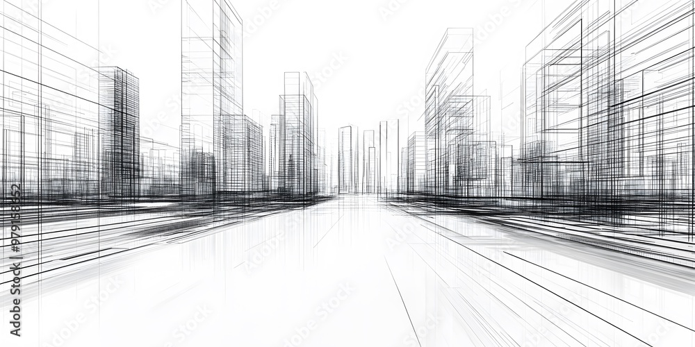 Elegant Wireframe Drawing of Live Abstract High Skyscrapers Exterior for Premium Architectural Design and Urban Development Elegant Wireframe Drawing of Live Abstract High Skyscrapers Exterior for Premium Architectural Design and Urban Development