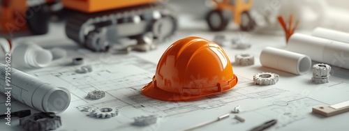 Elegant Helmet and Tools for Construction with Copy Space Image for Professional Construction Concepts and Project Planning photo