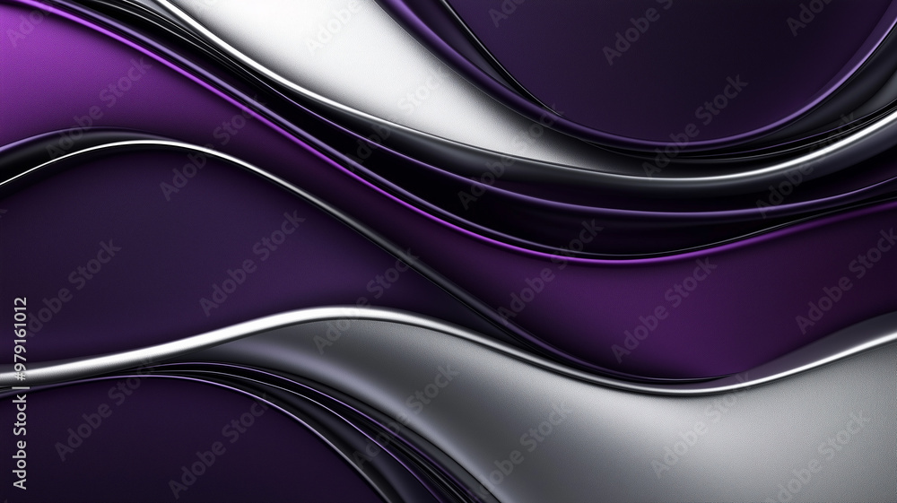 Obraz premium Dark Purple and Silver Gradient Background: The center is a solid dark purple, with the border made of 2 layers of gradient dark purple and sleek silver waves.