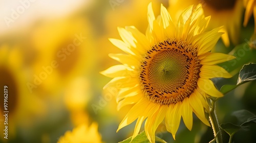 Close-up of a Bright Yellow Sunflower in a Field.