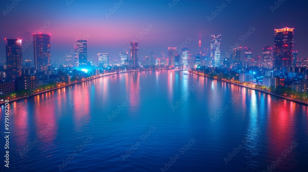 Fototapeta premium Tokyo Cityscape at Dusk with Neon Lights