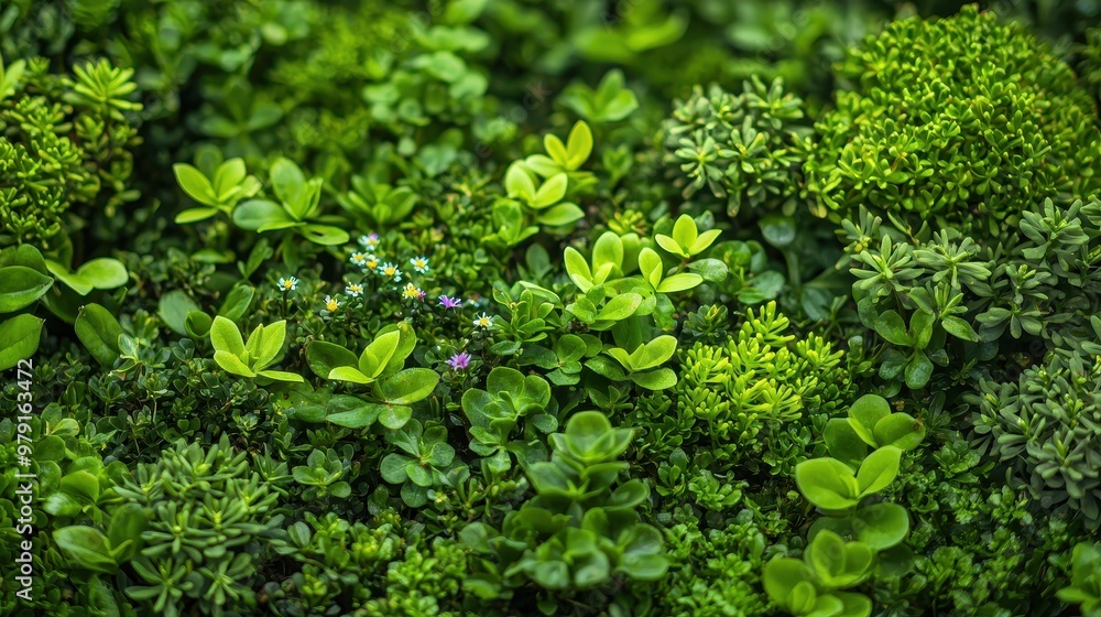 Green Leaf Texture with Small Flowers Background Green Leaf Texture with Small Flowers Background