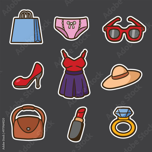 set of fashion girl good for sticker, pattern design, badge, element design, etc