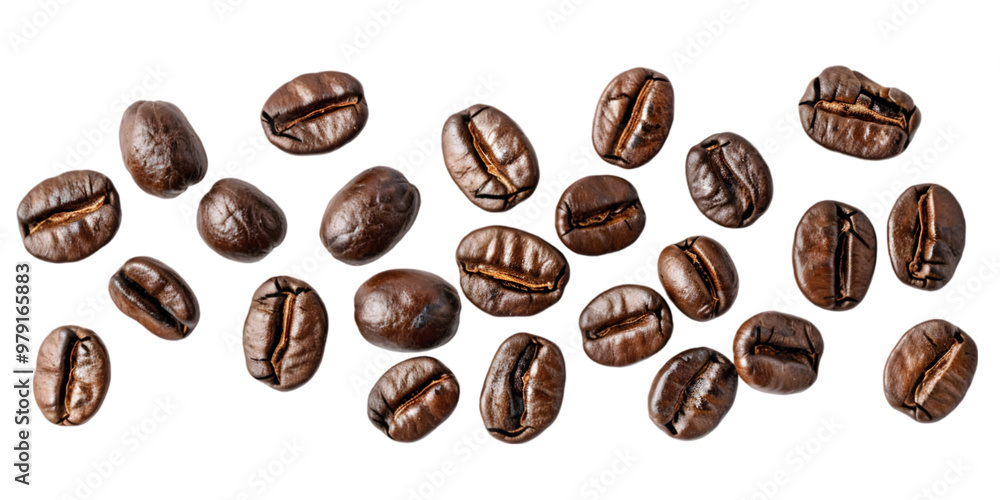Scattered Coffee Beans on Transparent Background Scattered Coffee Beans on Transparent Background