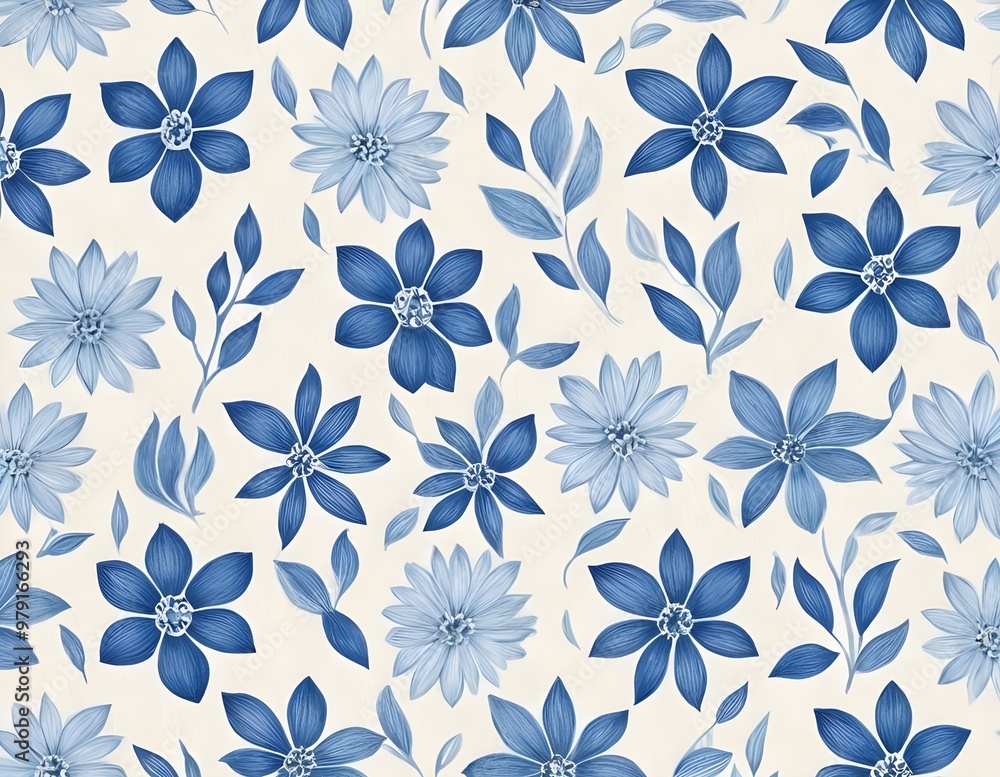 Scandinavian Shades of blue flowers Pattern. Nordic ornament for print, textile, wrapping paper Scandinavian Shades of blue flowers Pattern. Nordic ornament for print, textile, wrapping paper