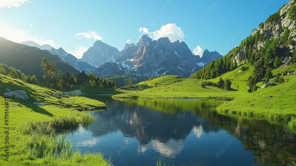 Fototapeta premium Mountain Lake Reflection Stunning Nature Scenery Serenity in Nature