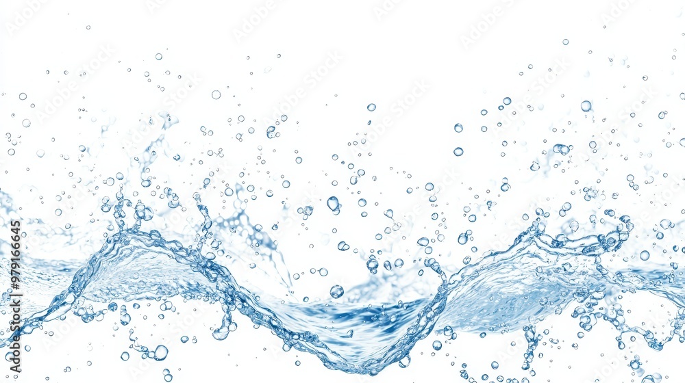 Splashing Water with Bubbles on White Background Splashing Water with Bubbles on White Background