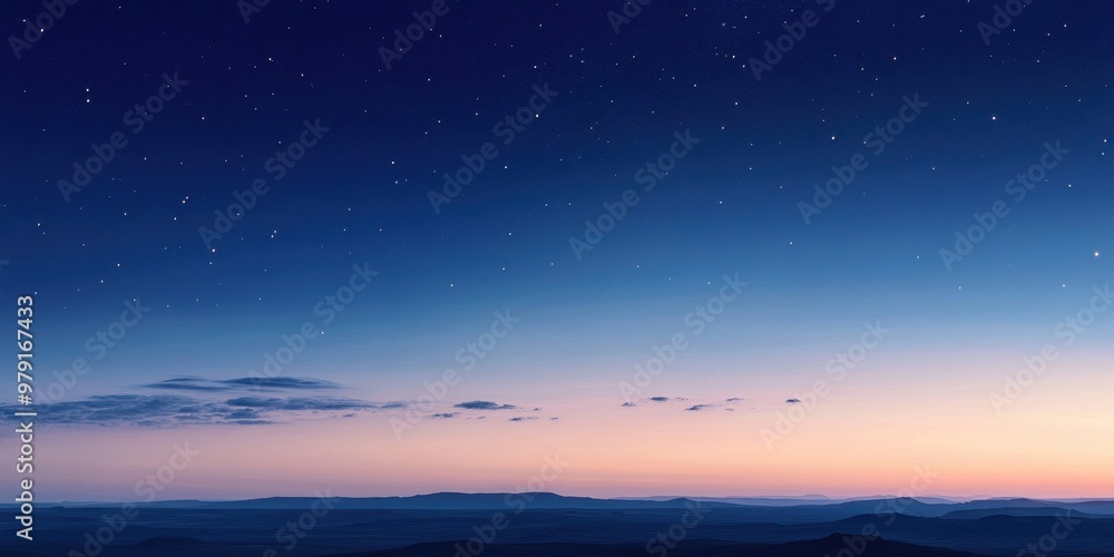 Fototapeta premium A serene twilight sky filled with stars and a distant horizon.