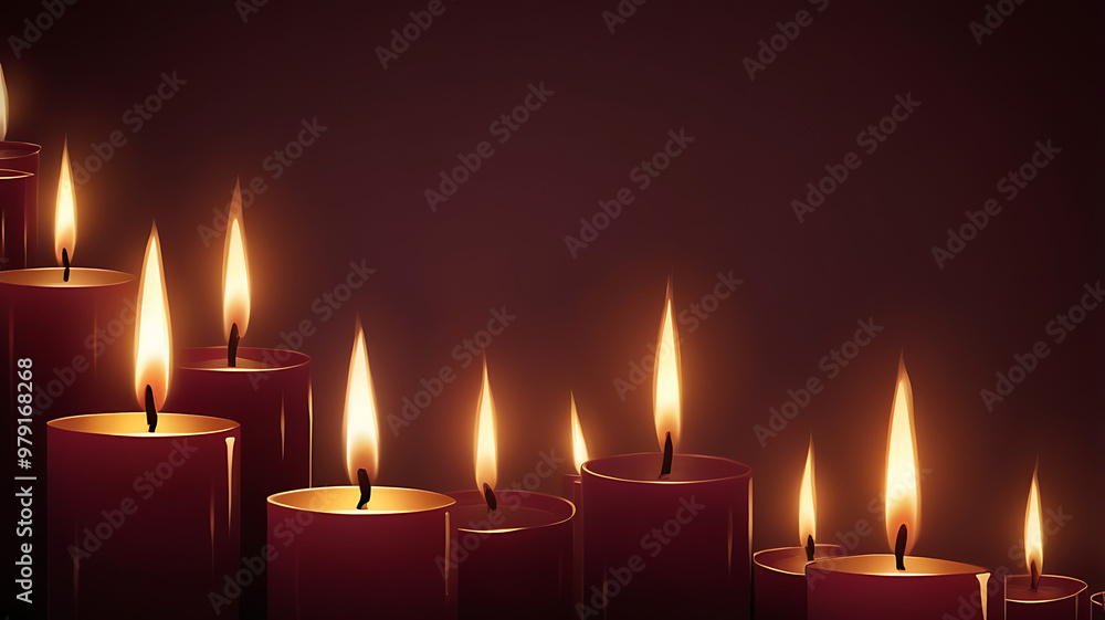 Abstract candlelight flickering in deep shades of burgundy and gold, with soft flames creating warm lighting. The left side has an empty space for copy. Abstract candlelight flickering in deep shades of burgundy and gold, with soft flames creating warm lighting. The left side has an empty space for copy.