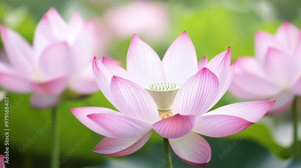 Pink Lotus Flower Blossom Close Up with Green Background Pink Lotus Flower Blossom Close Up with Green Background