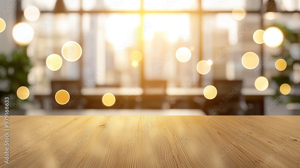 Wooden Tabletop With Blurred Cityscape Background Wooden Tabletop With Blurred Cityscape Background