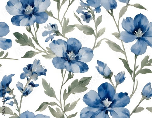 Scandinavian Shades of blue flowers Pattern. Nordic ornament for print, textile, wrapping paper